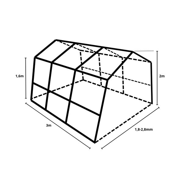 Abbildung des Gewächshausrahmens mit Maßangaben