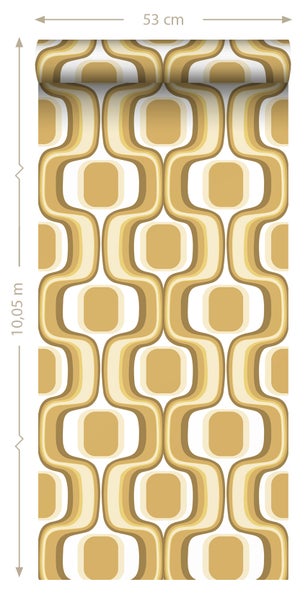 ESTAhome Tapete Retro-Ornamente Ockergelb und Braun - 50 x 900 cm - 131584