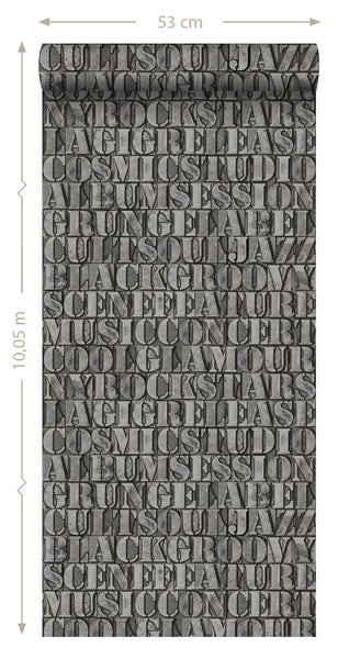 Origin Wallcoverings Tapete alte eiserne Druckbuchstaben Dunkelgrau - 53 cm x 10.05 m - 347591