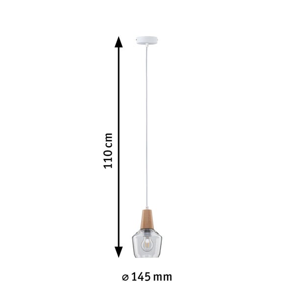 Neordic Pendelleuchte Ylvie E27 max. 20W Holz, Klar dimmbar Holz, Glas