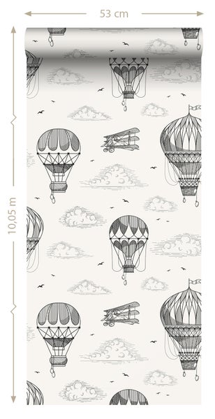 ESTAhome Tapete Luftballons Schwarz-Weiß - 50 x 900 cm - 139715