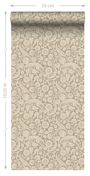 ESTAhome Tapete Blumenmuster Beigebraun - 50 x 900 cm - 139783