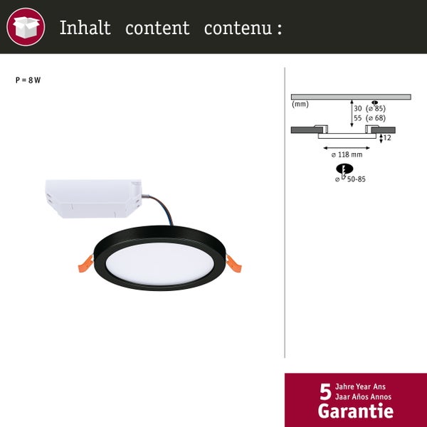 VariFit LED Einbaupanel Areo IP44 rund 118mm 6,5W 550lm 3000K Schwarz