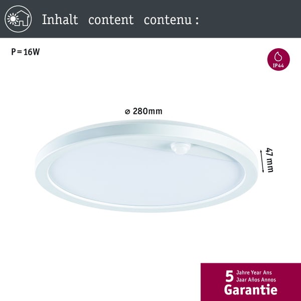 LED Außenpanel Lamina Backlight Dämmerungsgesteuerter Bewegungsmelder (IR) insektenfreundlich IP44 rund 280mm Tunable Warm 14W 1150lm 230V Weiß Kunststoff