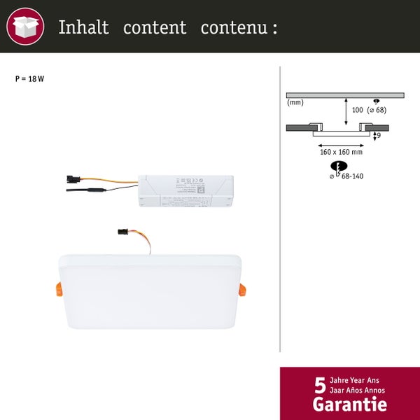 VariFit LED Einbaupanel Smart Home Zigbee 3.0 Veluna Edge IP44 eckig 160x160mm 15,5W 1000lm Tunable White Weiß dimmbar