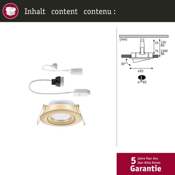 Einbauleuchte Nova Plus IP65 rund 93mm 30° GU5,3 / GU10 max. 35W 230/12V dimmbar Gold matt