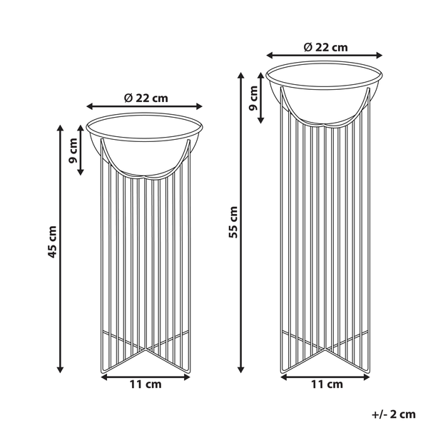 Technische Zeichnung von zwei Pflanzensäulen mit Höhen von 45 Zentimeter und 55 Zentimeter