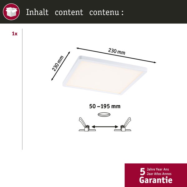 VariFit LED Einbaupanel 3-Step-Dim Areo IP44 eckig 230x230mm 16W 1400lm 3000K Weiß dimmbar