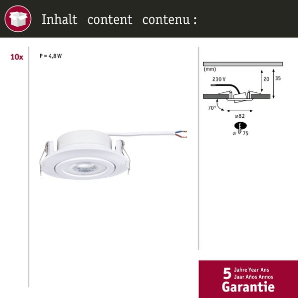 LED Einbauleuchte 3-Step-Dim 10er-Set schwenkbar rund 82mm 70° 10x4,8W 10x450lm 230V dimmbar 3000K Weiß