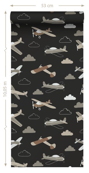 ESTAhome Tapete Flugzeuge Schwarz und Braun - 50 x 900 cm - 139805