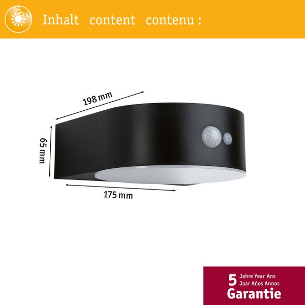 Solar LED Außenwandleuchte Eileen Bewegungsmelder insektenfreundlich IP44 2200K 300lm Schwarz