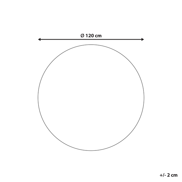 Schematische Darstellung eines runden Produkts mit einem Durchmesser von 120 Zentimetern und einer Toleranz von plus oder minus 2 Zentimetern.