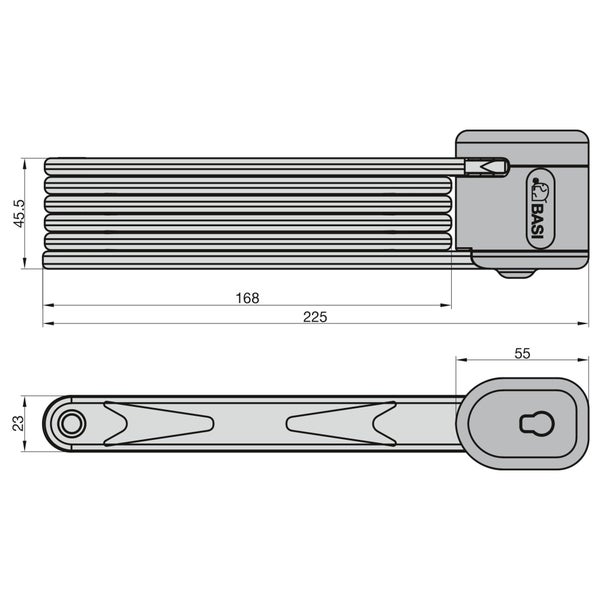 BASI Zweiradschloss ZR 314 Faltschloss aus 6 gehärteten Stahlgliedern und 2 Schlüssel Kunststoffummantelt Kratzschutz Gesamtlänge 950 mm Abmessung gefaltet 225 x 55 mm mit robuster und komfortabler Rahmenhalterung Schwarz