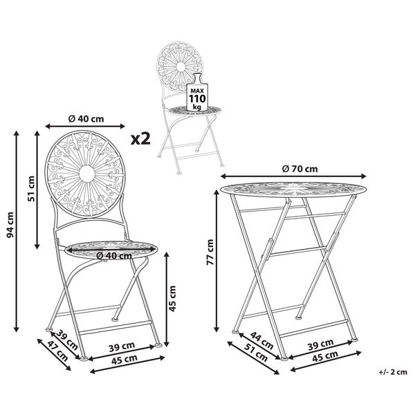 Bistro Set klappbar SCAFA Metall Weiß