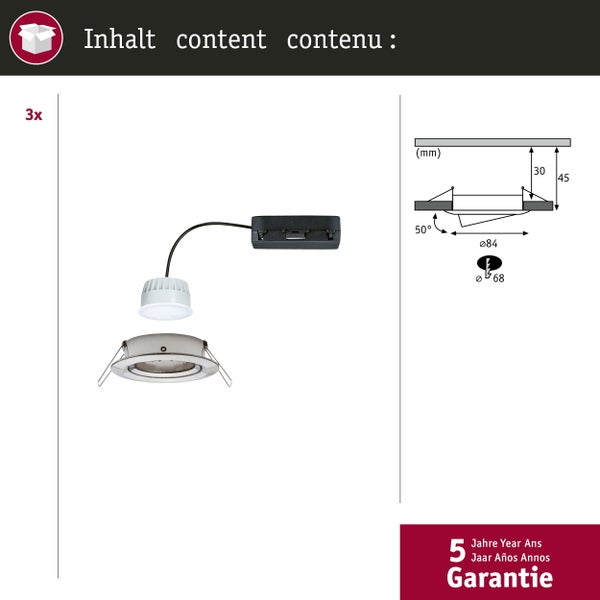 LED Einbauleuchte Nova Coin rund 84mm 50° Tunable White 3x6W 3x530lm 230V Eisen gebürstet Aluminium