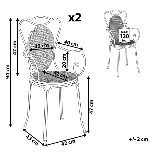 Gartenstuhl 2er Set CILENTO Metall Grau
