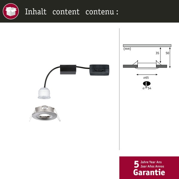 LED Einbauleuchte Nova Mini Coin Einzelleuchte starr IP44 rund 65mm Coin 4W 310lm 230V 2700K Eisen gebürstet