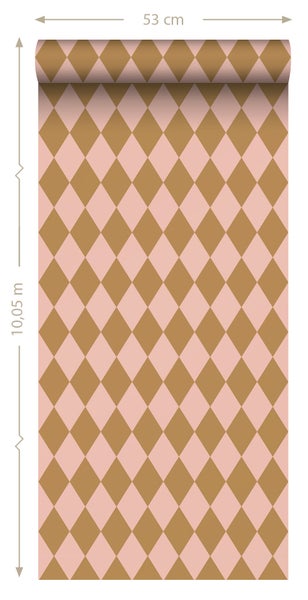 ESTAhome Tapete Karomuster Braun und Rosa - 50 x 900 cm - 131600