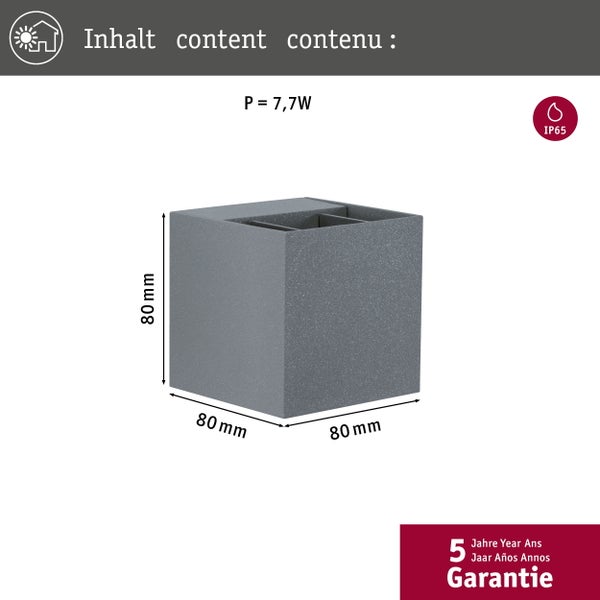 LED Wandleuchte Cybo IP65 eckig 80x80mm 2700K 2x3,5W 355lm / 355lm 230V 40-120° Grau Aluminium