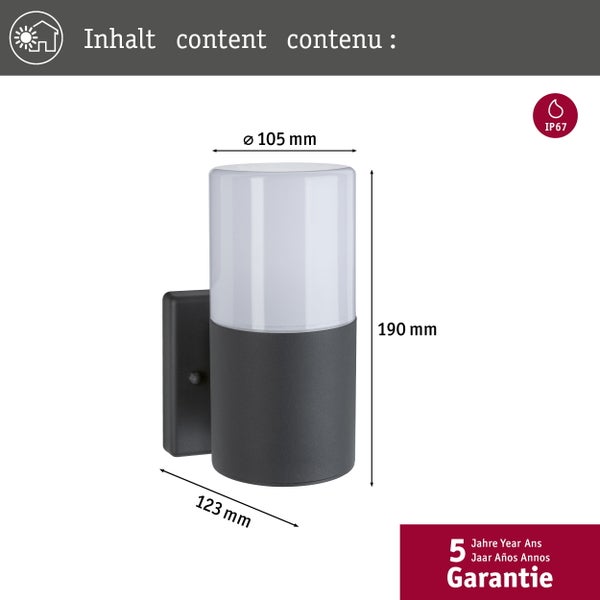 Außenwandleuchte Tubs IP44 rund 105x123mm max. 15W 230V Grau matt Metall, Kunststoff