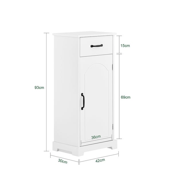 Weißer Badschrank mit Schublade und Tür mit den Maßen