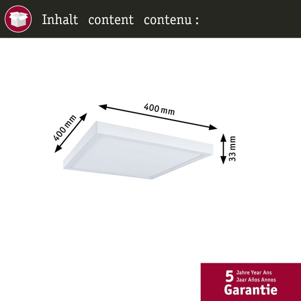 Abmessungen einer LED Deckenleuchte, 400 x 400 x 33 Millimeter