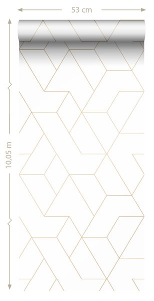 ESTAhome Tapete grafische Linien Weiß und Gold - 50 x 900 cm - 139950
