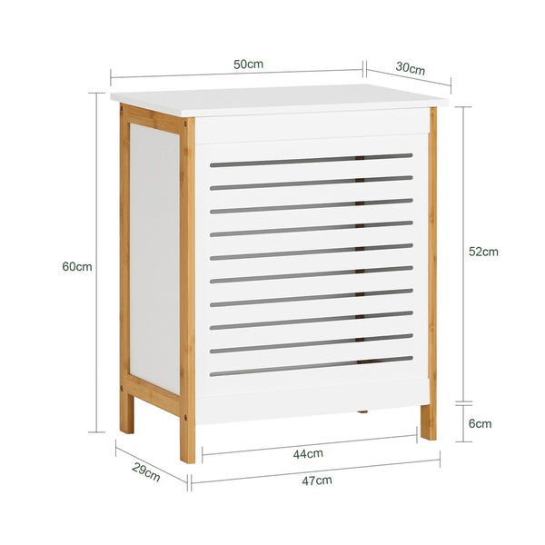 Wäschesammler mit Lamellen und Größenangaben