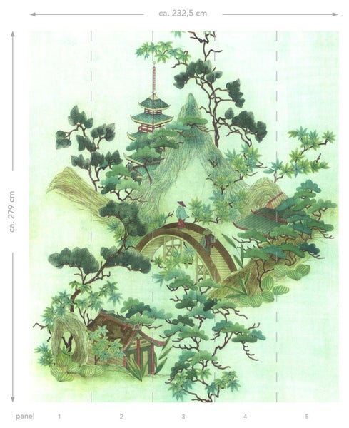 ESTAhome Fototapete Chinoiserien Grün und Braun - 232,5 cm x 2,79 m - 158114