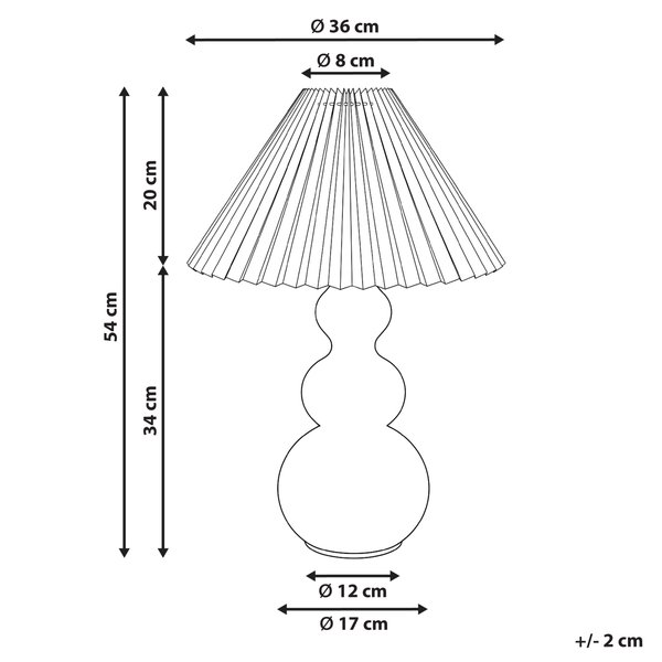Abmessungen einer Tischleuchte mit plissiertem Schirm