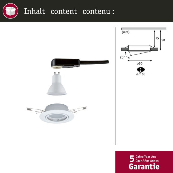 LED Einbauleuchte Base Einzelleuchte schwenkbar rund 90mm 20° GU10 5W 350lm 230V 3000K Weiß