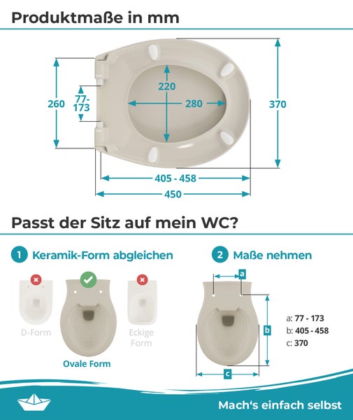Calmwaters® WC Sitz einfache Montage, Premium Toilettendeckel bis 250 kg, Made in EU, antibakterieller Duroplast, doppelte Absenkautomatik, 2 Montage Optionen, abnehmbar, Klobrille, oval, Pergamon