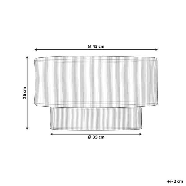 Technische Zeichnung eines Lampenschirms mit den Maßen 45 Zentimeter Durchmesser oben, 35 Zentimeter Durchmesser unten und 26 Zentimeter Höhe.