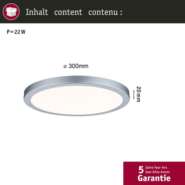 LED Panel Atria rund 300mm 16W 1450lm 2700K Chrom matt dimmbar