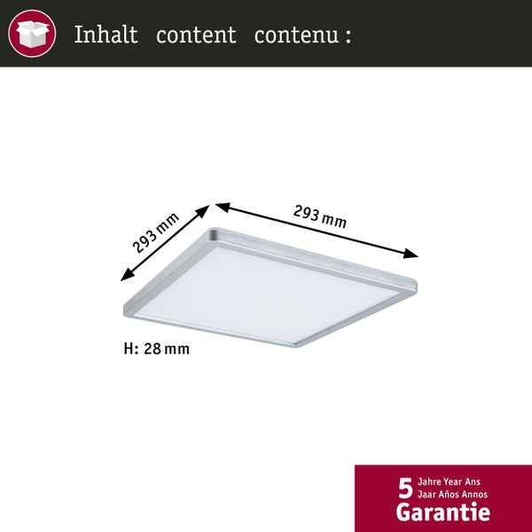 LED Panel Atria Shine Backlight eckig 293x293mm 16W 1600lm 3000K Chrom matt
