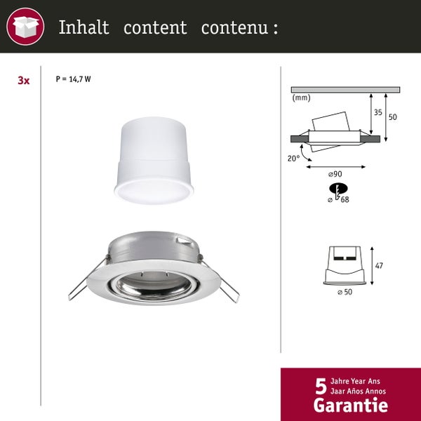 LED Einbauleuchte Smart Home Zigbee 3.0 Base Coin Basisset schwenkbar rund 90mm 20° Coin 3x4,9W 3x430lm 230V dimmbar 3000K Eisen gebürstet