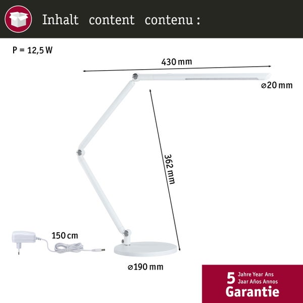 LED Schreibtischleuchte 3-Step-Dim FlexBar White Switch 700lm 9,5W Weiß