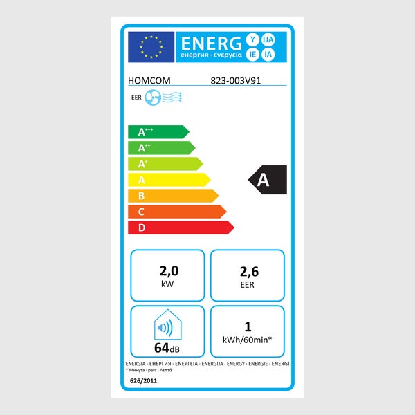 HOMCOM Mobile Klimaanlage, 7000BTU 3-in-1 Klimagerät - Kühlen, Entfeuchtung und Ventilation – Luftentfeuchter, Ventilator, mit Fernbedienung 24h Timer, 2 Geschwindigkeitsstufen, für 10-15 m², Weiß