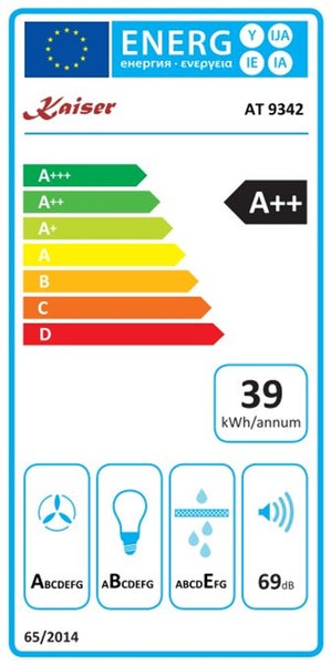 EU Energieeffizienzlabel für Kaiser AT 9342 mit Energieeffizienzklasse A plus plus und 39 Kilowattstunden pro Jahr