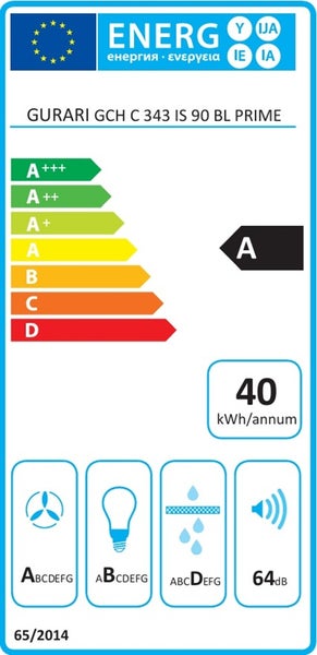 EU Energieeffizienzlabel für Gurari Dunstabzugshaube GCH C 343 IS 90 BL Prime mit Energieeffizienzklasse A