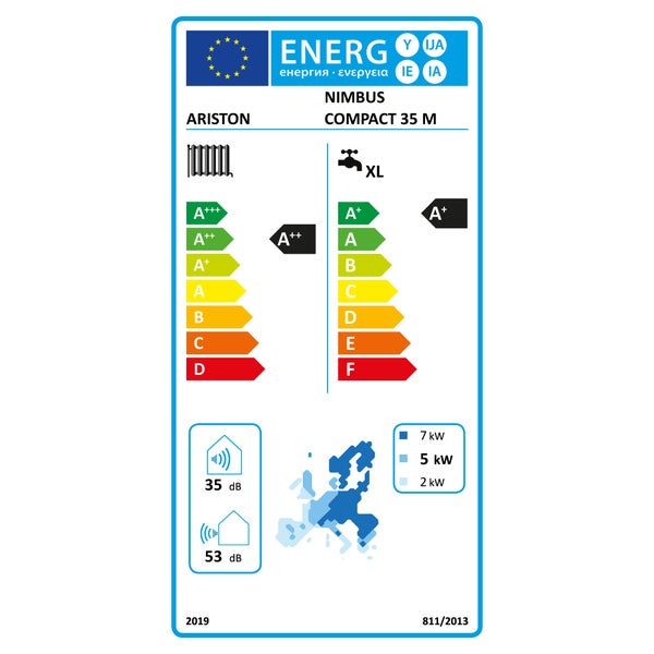 Vernetzte kompakte Luft/Wasser-Wärmepumpe Nimbus Compact M mit elektrischem Zusatzgerät Ariston 3,5 kW, einphasig