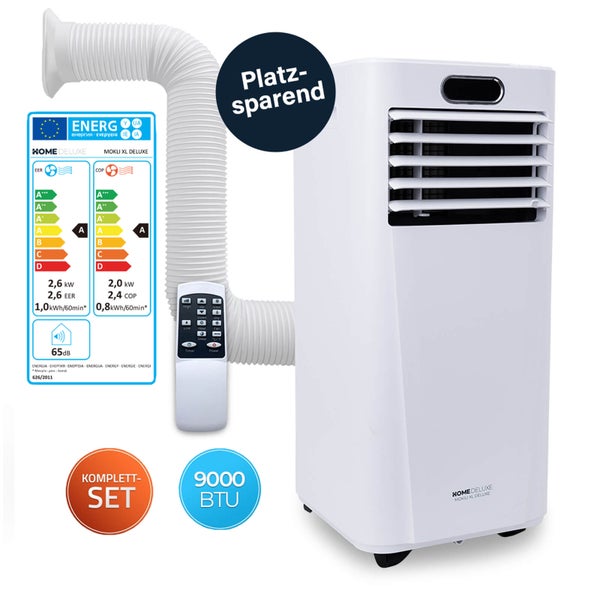 Home Deluxe - Klimaanlage Mobil SET MOKLI XL DELUXE - 9000 BTU/h (2.600 Watt) - Mobiles Klimagerät mit 5in1 System: kühlen, heizen, entfeuchten, lüften, Nachtmodus