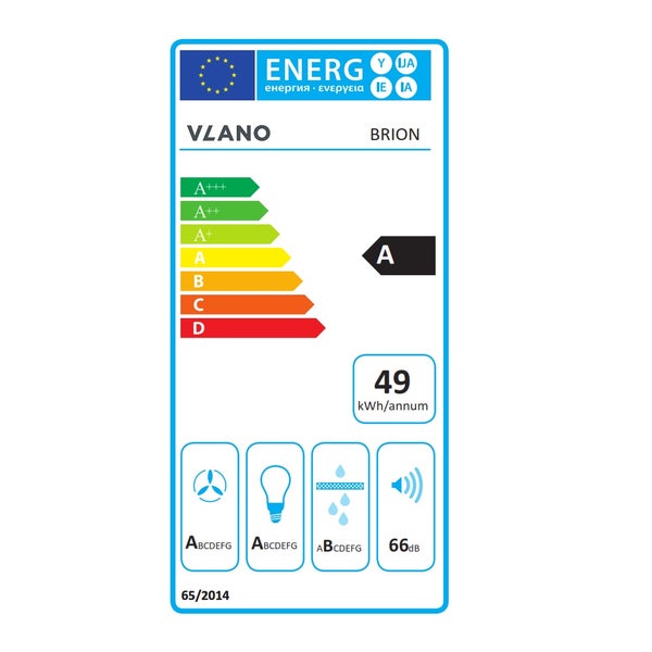 Energielabel für Vlano Brion mit Energieeffizienzklasse A und einem jährlichen Energieverbrauch von 49 Kilowattstunden