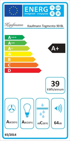 EU Energieeffizienzlabel für Kaufmann Tegmento 90 BL Dunstabzugshaube mit Energieeffizienzklasse A plus