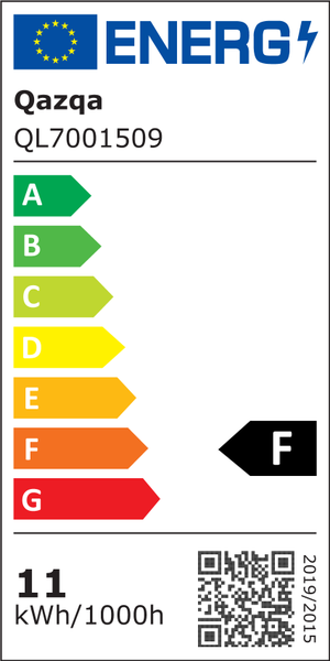 Europäisches Energielabel für Qazqa QL7001509, Energieeffizienzklasse F, Energieverbrauch 11 Kilowattstunden pro 1000 Stunden.