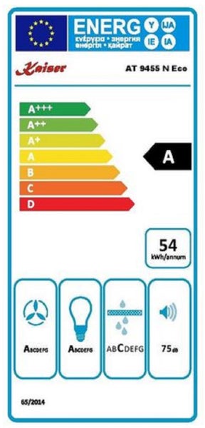EU Energieeffizienzlabel fuer Kaiser Dunstabzugshaube AT 9455 N Eco mit Effizienzklasse A und 54 Kilowattstunden pro Jahr