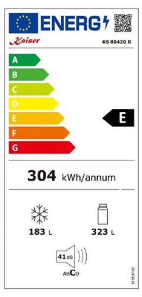 Energieeffizienzlabel Kaiser KS 80420 R Kühlschrank mit Energieeffizienzklasse E und 304 Kilowattstunden pro Jahr Verbrauch
