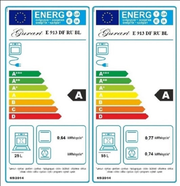 EU-Energielabel für Gurari Backofen E 913 DF RU BL mit Energieeffizienzklasse A