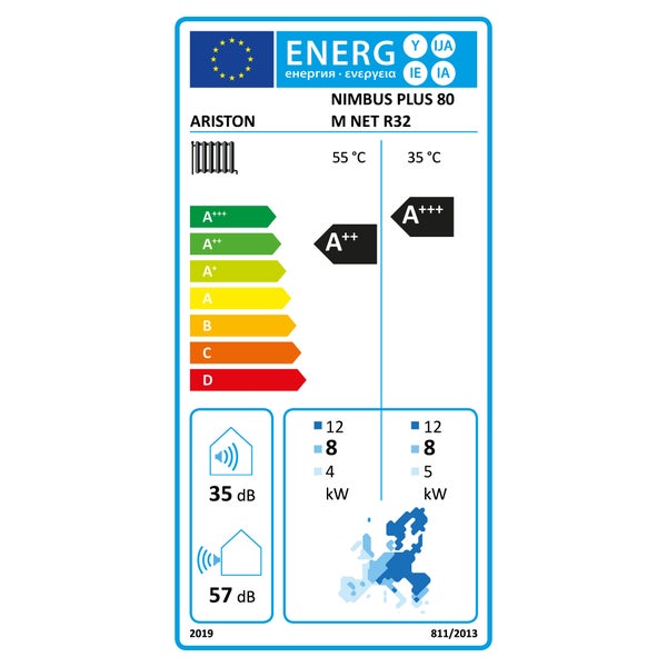 Vernetzte kompakte Luft/Wasser-Wärmepumpe Nimbus Plus M mit elektrischem Zusatzgerät Ariston 8 kW, einphasig