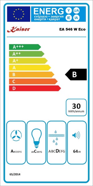 Kaiser Energieeffizienzlabel für Modell EA 546 W Eco mit Energieeffizienzklasse B und einem Energieverbrauch von 30 Kilowattstunden pro Jahr.